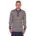 Khaki Ecru Long Sleeved Polo With Denim Collar