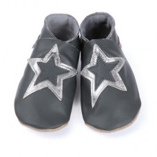 Stardom Grey With Metal Stars Soft Leather Baby Shoes