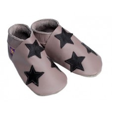 Taupe With Chocolate Stars Soft Leather Baby Shoes