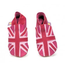 Union Jack Flag In Fuchsia With Red And Pink Soft Leather Baby Shoes