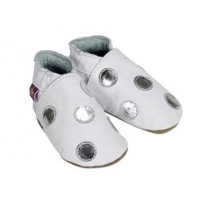 Silver Polka Dot Soft Leather Baby Shoes In White