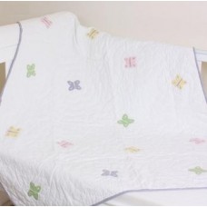 Cot Bed Quilt - Butterflies In White Cot Bed Quilt - Butterflies In White