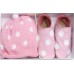 Soft Leather Baby Shoes And Knitted Hat Polka Dot In Pink