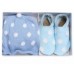 Soft Leather Baby Shoes And Knitted Hat Polka Dot In Blue