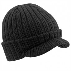 Beechfield Peaked Beanie In Black, French Navy, Oatmeal