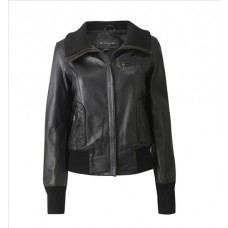 Woodland Leather Ladies Ribbed Leather Bomber Jacket
