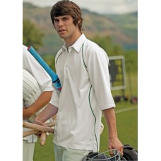 Finden & Hales Mens Piped Cool Plus Cricket Shirt With Green Trim