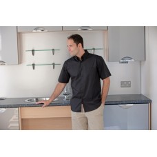 Henbury Men's Short Sleeve Poplin Shirt In Black, Steel Blue And White