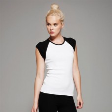 Bella Ladies Baby Rib Cap Sleeve Contrast Raglan T-shirt