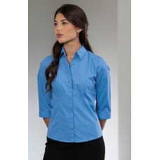 Russell Collection Ladies 3/4 Sleeve Polycotton Easycare Poplin Shirt