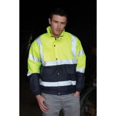 Yoko Hi Vis 2 Tone Bomber Jacket In Hi-vis Yellow/navy