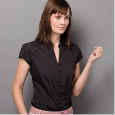 Kustom Kit Women's Continental Mandarin Collar Cap Sleeve Blouse