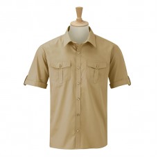 Russell Collection Men's Roll-sleeve Short Sleeve Shirt