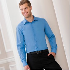 Russell Collection Men's Easycare Fitted Long Sleeve Poplin Shirt Russell Collection Men's Easycare Fitted Long Sleeve Poplin Shirt