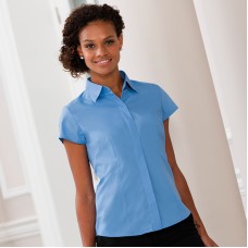 Russell Collection Women's Cap Sleeve Easy Care Fitted Poplin Shirt