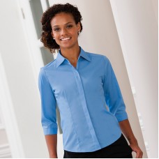 Russell Collection Ladies 3/4 Sleeve Polycotton Easycare Poplin Shirt