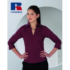 Russell Collection Women's 3/4 Sleeve Stretch Shirt Zip Top
