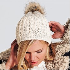 Beechfield Adult's Rib Knit Faux Fur Pom Pom Beanie Hat