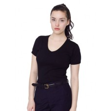 American Apparel Women's Baby Rib Cotton Short Sleeve V-neck T-shirt