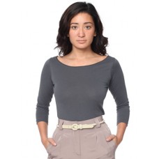 American Apparel Women's Sheer Jersey Fabric 3/4 Sleeve Boat Neck Top