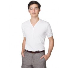 American Apparel Men's Fine Jersey Buttoned V-neck Henley T-shirt