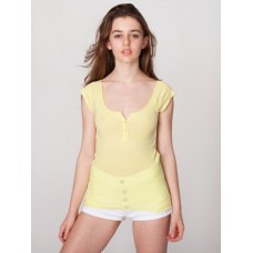 American Apparel Women's Henley Scoop Neck Cap Sleeve Top