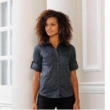 Russell Collection Women's Roll-sleeve 3/4 Sleeve Shirt