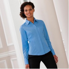 Russell Collection Women's Easycare Fitted Long Sleeve Poplin Shirt