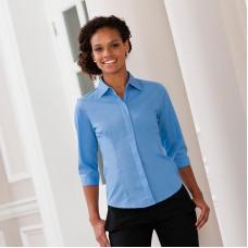 Russell Collection Ladies 3/4 Sleeve Polycotton Easycare Poplin Shirt