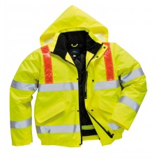 Portwest High Visibility Bomber Jacket With Reflexite Red Braces