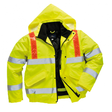 Portwest High Visibility Bomber Jacket With Reflexite Red Braces Portwest High Visibility Bomber Jacket With Reflexite Red Braces