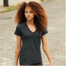 Anvil Women's Sheer Striped V Neck T-shirt