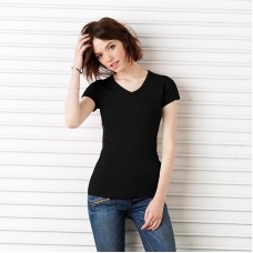 Bella Canvas Women's Slim Fit Baby Rib Short Sleeve V-neck T-shirt