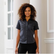 Russell Collection Women's Roll-sleeve Short Sleeve Shirt