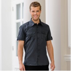 Russell Collection Men's Roll-sleeve Short Sleeve Shirt