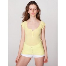 American Apparel Women's Henley Scoop Neck Cap Sleeve Top