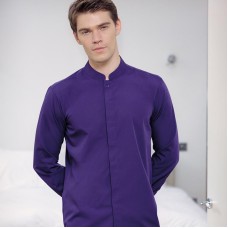 Kustom Kit Men's Mandarin Collar Fitted Long Sleeve Shirt