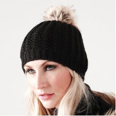 Beechfield Adult's Rib Knit Faux Fur Pom Pom Beanie Hat