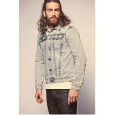 Brave Souls Men's Duran Snow Acid Wash Denim Jacket