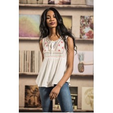 Brave Soul Women's Shelly Boho Loose Fit Embroidered Top