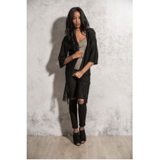 Brave Soul Women's Kimono Full Fringe Hem Cardigan