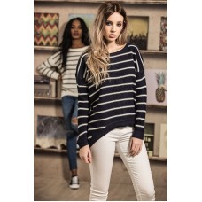 Brave Soul Women's Anchor Curved Hem Striped Jumper