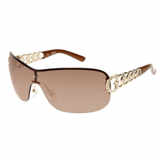 Guess Sunglasses In A Visor With Metal Chain Arms In Champagne Gold Co