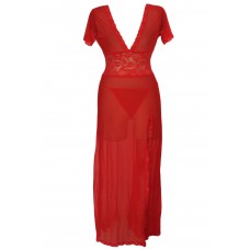 Red Mesh And Lace Gown