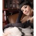 Long Black Satin Gloves With Bead Detail