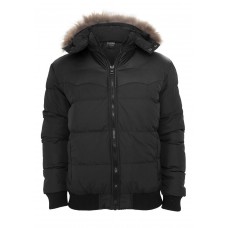 Leathermix Hooded Bubble Blouson Black