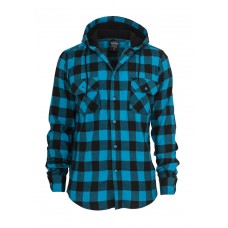 Hooded Checked Flanell Black/turquoise