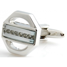 Silver And White Crystal Cufflinks