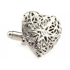 Lattice Silver Heart Cufflinks