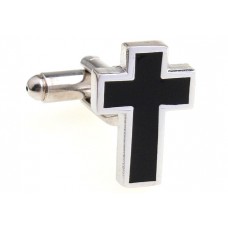 Silver And Black Cross Cufflinks